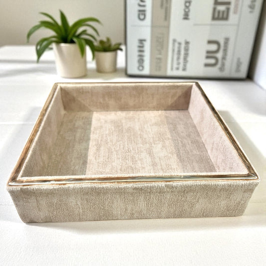 Premium Leatherite Tray Set (2 Pieces) – Soft Fur Finish with Golden Piping