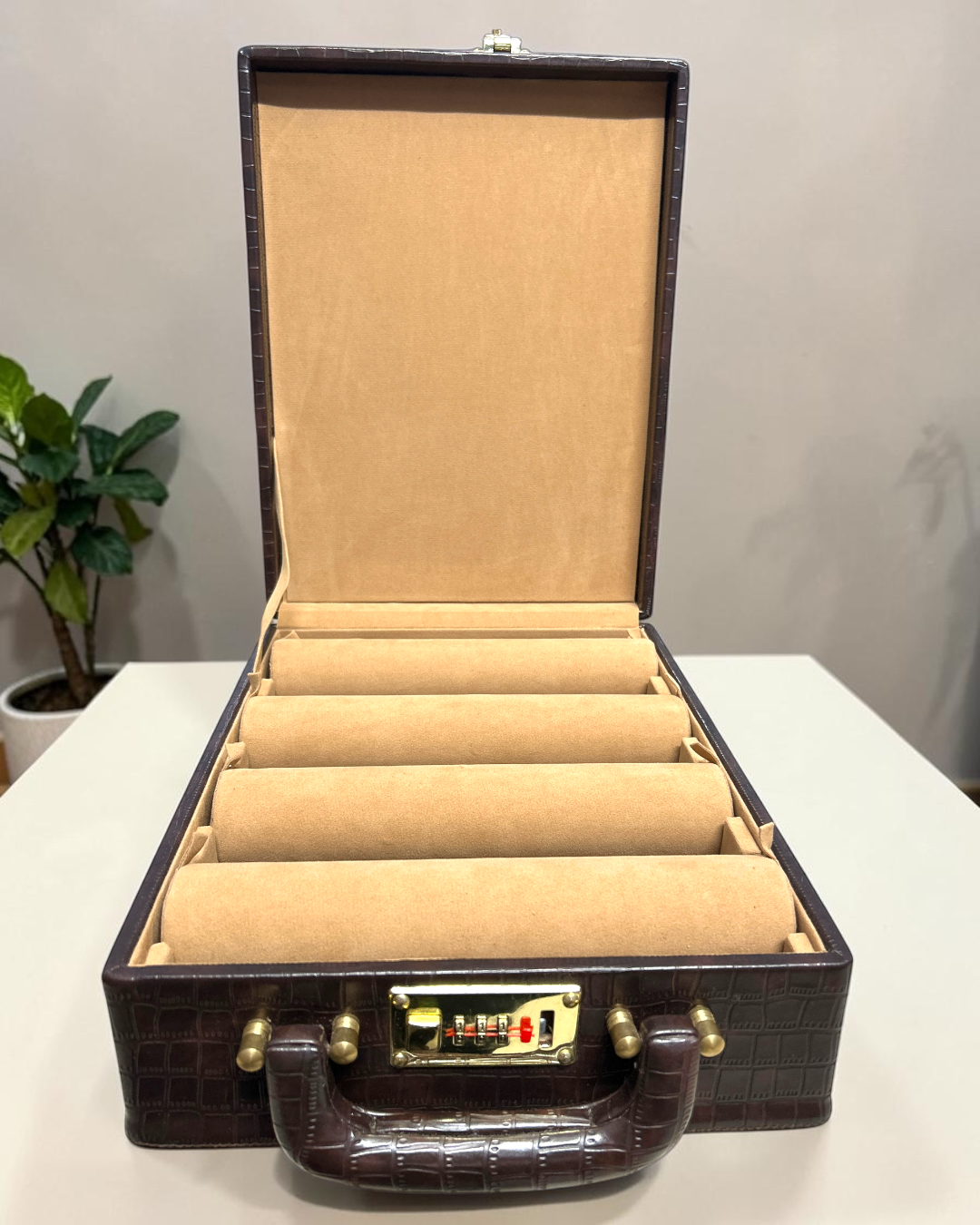 Premium Croco Leather Bangle Box with 4 Rolls | Premium Bangles & Bracelet Storage Box | Bangle Box | Beige Velvet lining