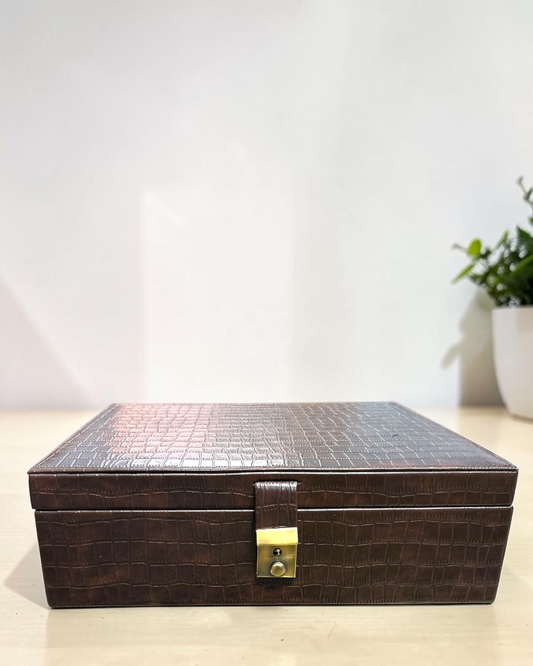 Luxury Croco Vegan Leather Jewellery Box with Trays | Velvet Organizer for Rings, Earrings, Necklaces & Accessories | Lockable Storage Case