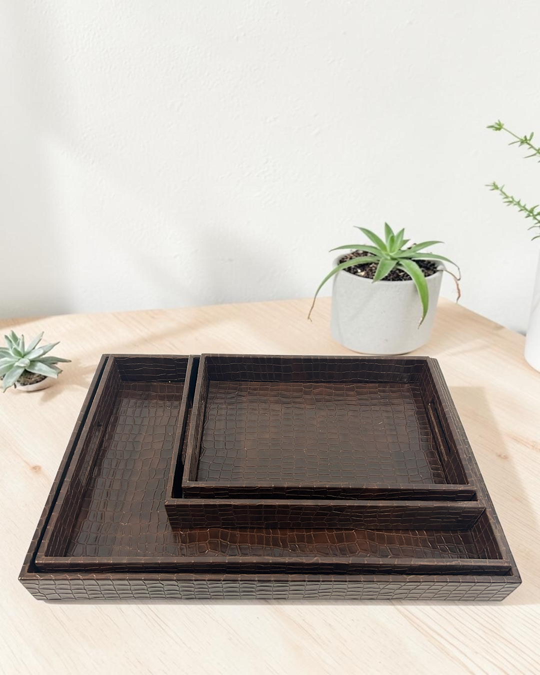 Premium Croco Leatherite Serving Tray with Side Handles | Premium Faux Leather Decorative Tray for Home & Office