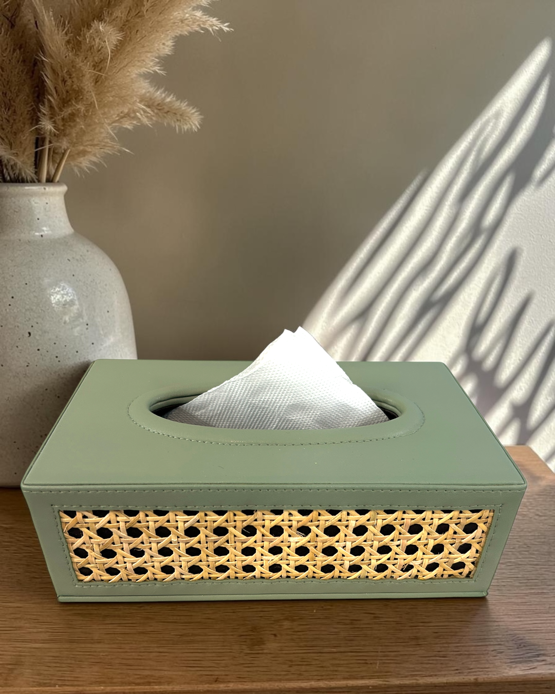 Luxury Natural Rattan Cane Tissue Box  – Premium Vegan Leather Tissue Box with Suede Interior for Home & Office Décor | Luxury Rattan Cane Tissue Box Holder | Vegan Leather Tissue Organizer for Home & Office