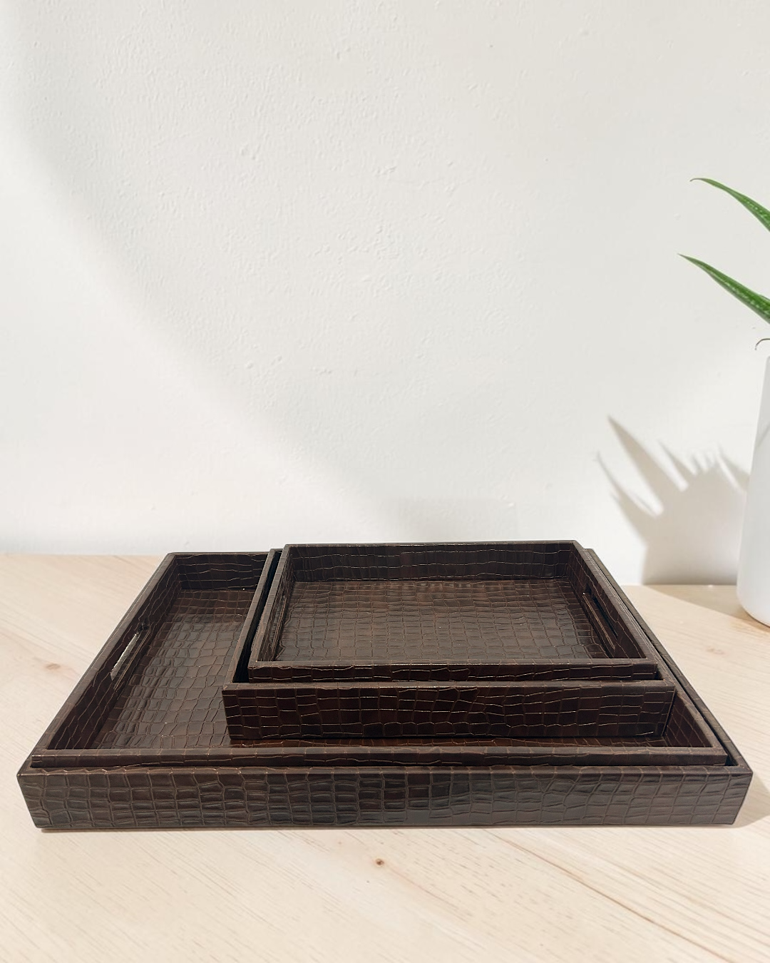 Premium Croco Leatherite Serving Tray with Side Handles | Premium Faux Leather Decorative Tray for Home & Office