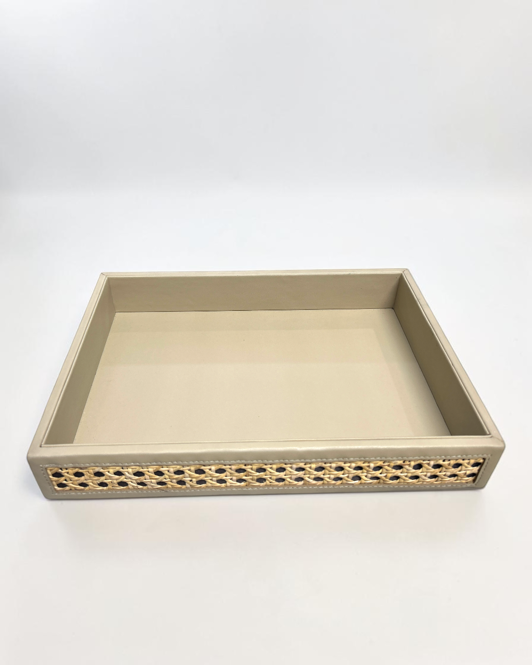 Luxury Vegan Leather & Natural Rattan Cane Tray – Premium Handmade Serving & Organizer Tray (Four-Side Cane Design)