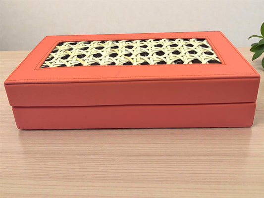 Leatherite Gaddi Box with Rattan Cane Top