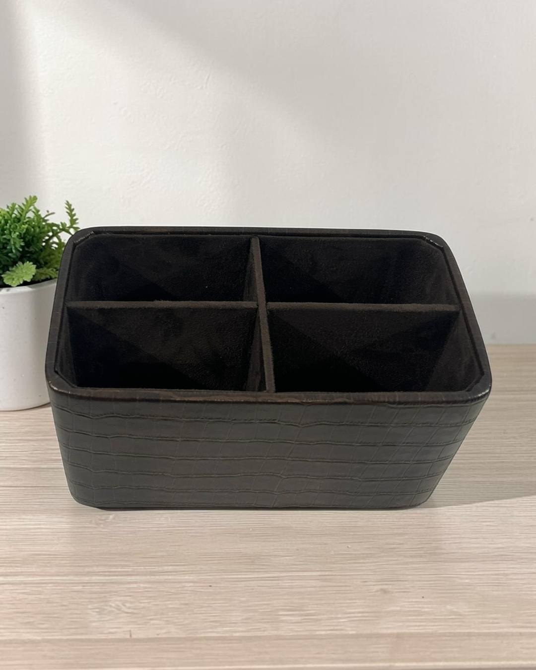 Premium Croco Leatherite Desk Organizer with 4 Compartments | Suede Lining | Luxury Office & Home Storage Tray