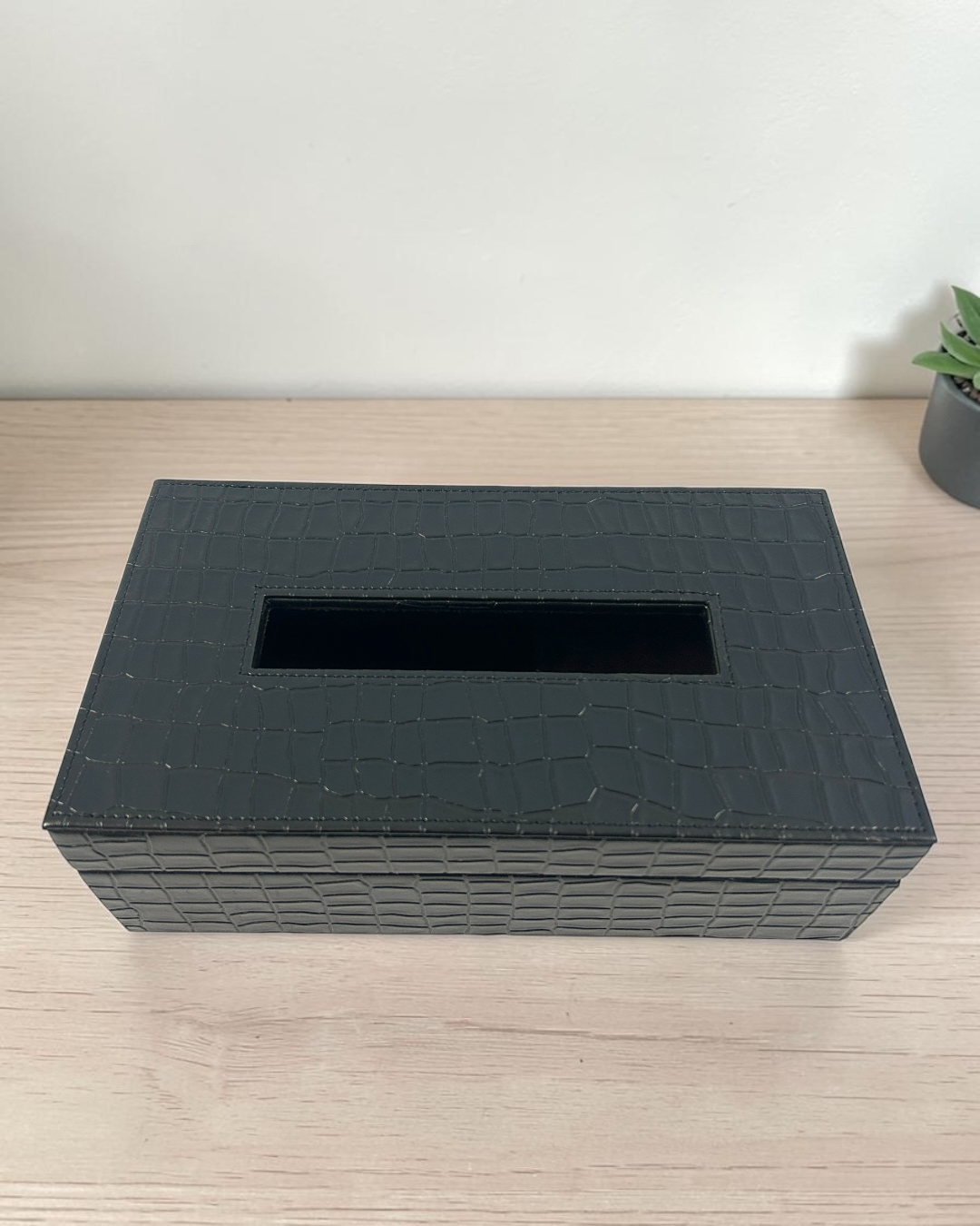 Luxury Croco Leatherite Set of 4 | Premium Tray, Tissue Box, Organiser & Dustbin for Home & Office | Premium Croco Leatherite Home & Office Décor Set