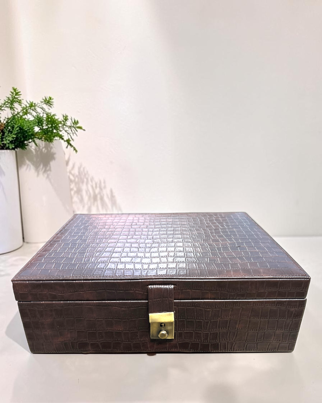 Luxury Croco Vegan Leather Jewellery Box with Trays | Velvet Organizer for Rings, Earrings, Necklaces & Accessories | Lockable Storage Case