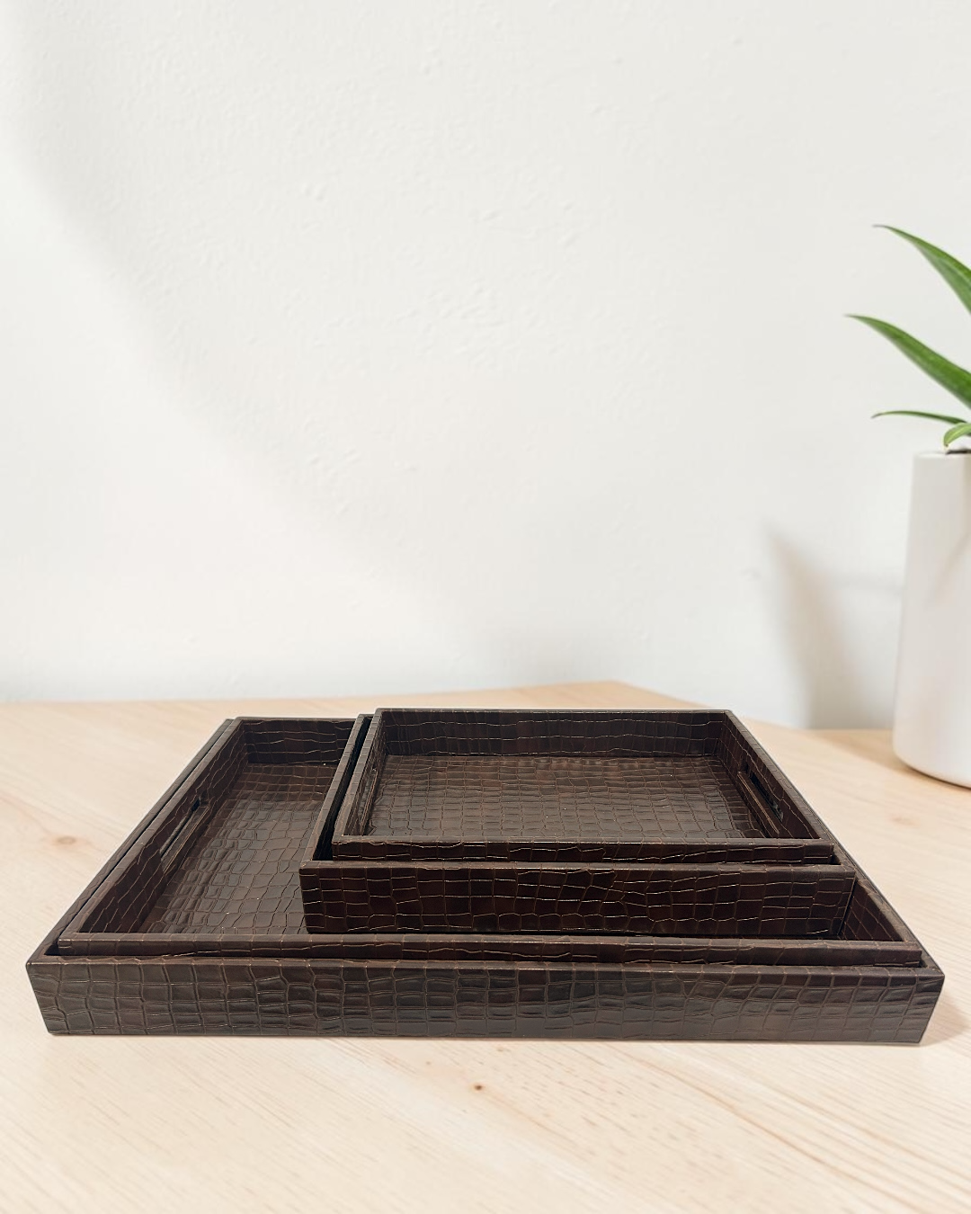 Premium Croco Leatherite Serving Tray with Side Handles | Premium Faux Leather Decorative Tray for Home & Office