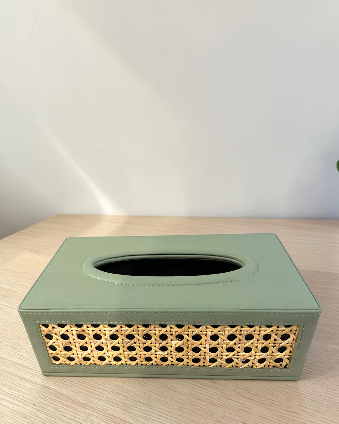 Luxury Vegan Leather Rattan Cane Tray & Tissue Box Set | Premium Home & Office Decor