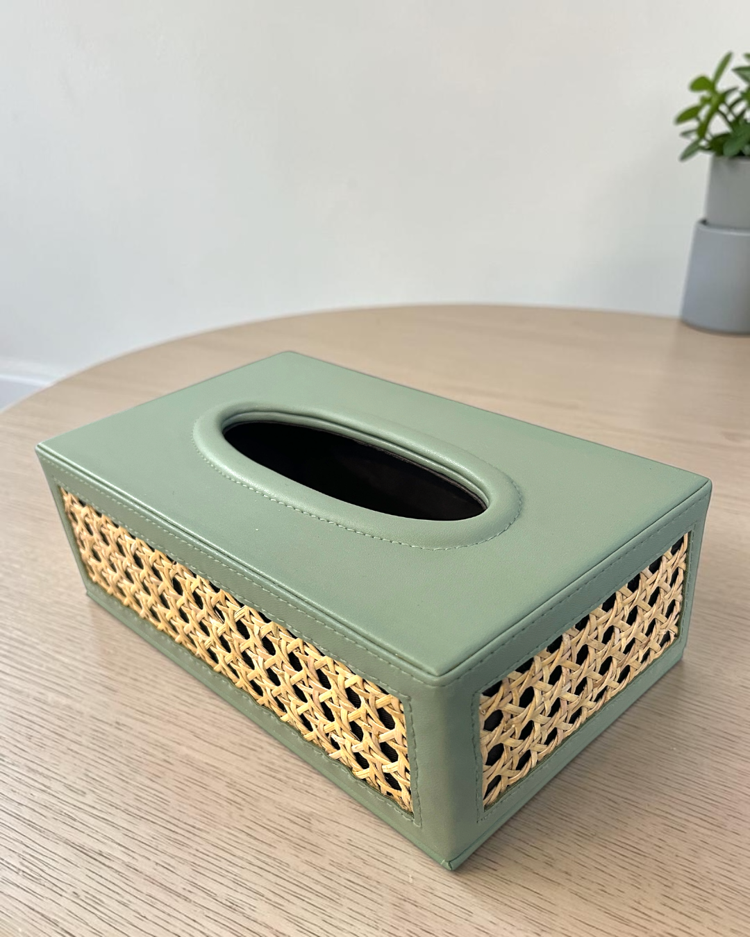 Luxury Natural Rattan Cane Tissue Box  – Premium Vegan Leather Tissue Box with Suede Interior for Home & Office Décor | Luxury Rattan Cane Tissue Box Holder | Vegan Leather Tissue Organizer for Home & Office