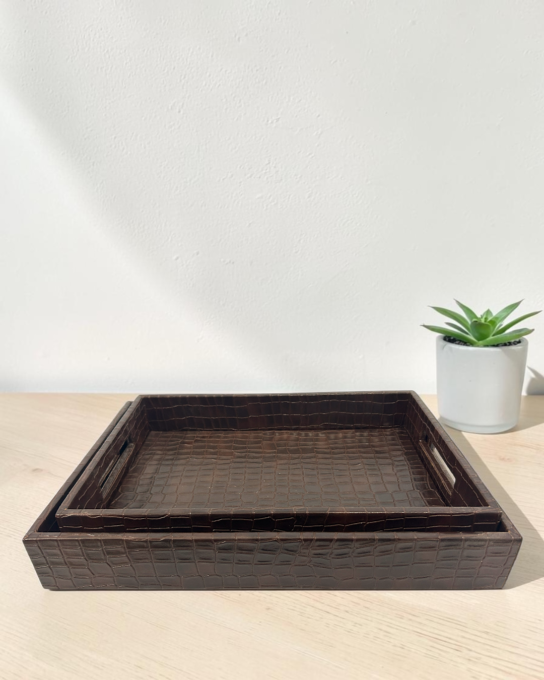 Premium Croco Leatherite Serving Tray with Side Handles | Premium Faux Leather Decorative Tray for Home & Office