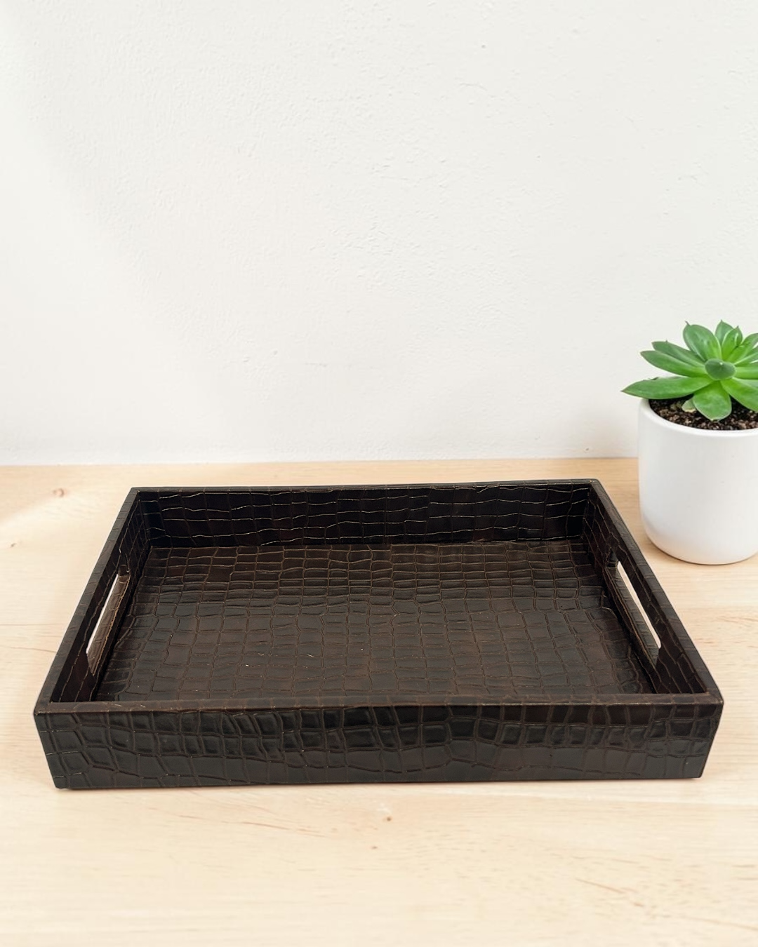 Luxury Croco Leatherite Set of 3 | Premium Tray, Organiser & Dustbin for Home & Office | Luxury Croco Leatherite Set of 3 for Home & Office Décor