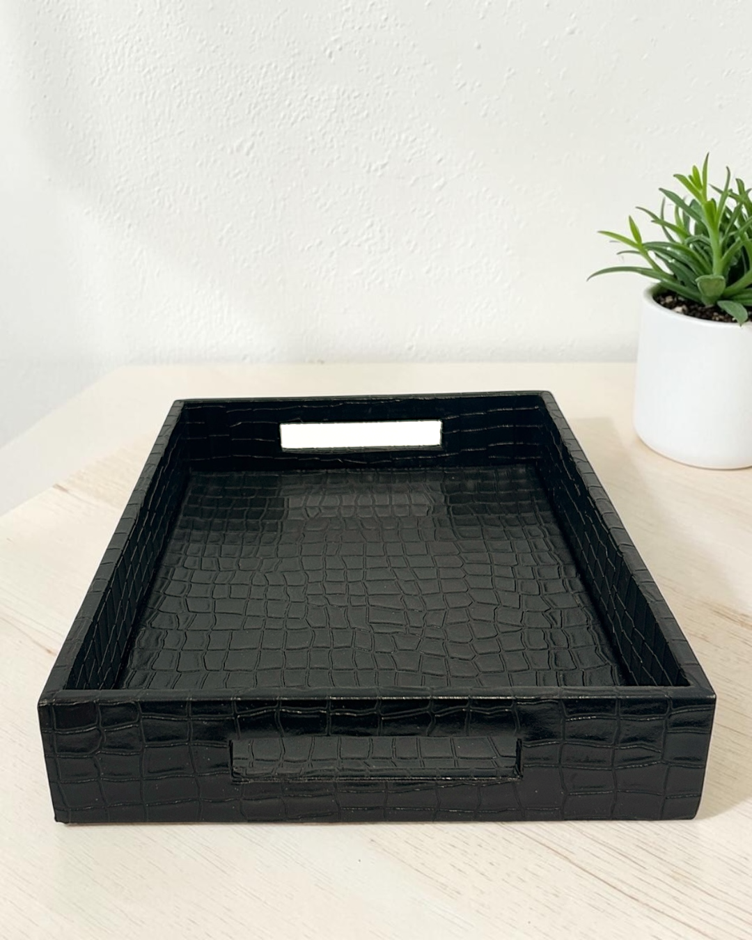 Luxury Croco Leatherite Set of 4 | Premium Tray, Tissue Box, Organiser & Dustbin for Home & Office | Premium Croco Leatherite Home & Office Décor Set