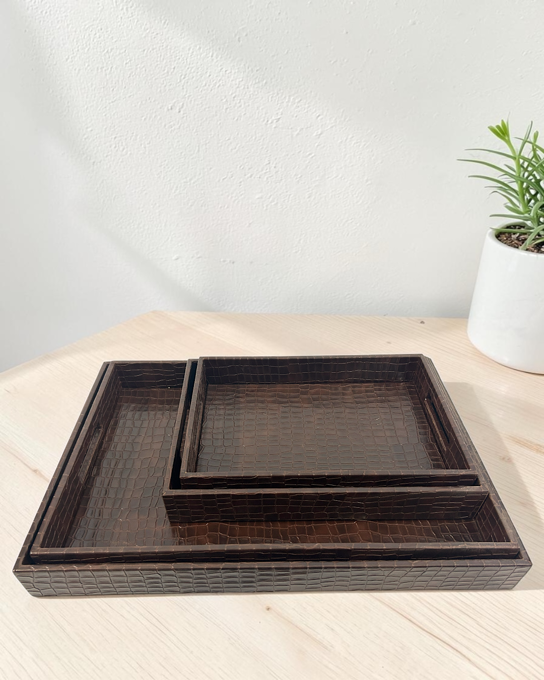 Premium Croco Leatherite Serving Tray with Side Handles | Premium Faux Leather Decorative Tray for Home & Office