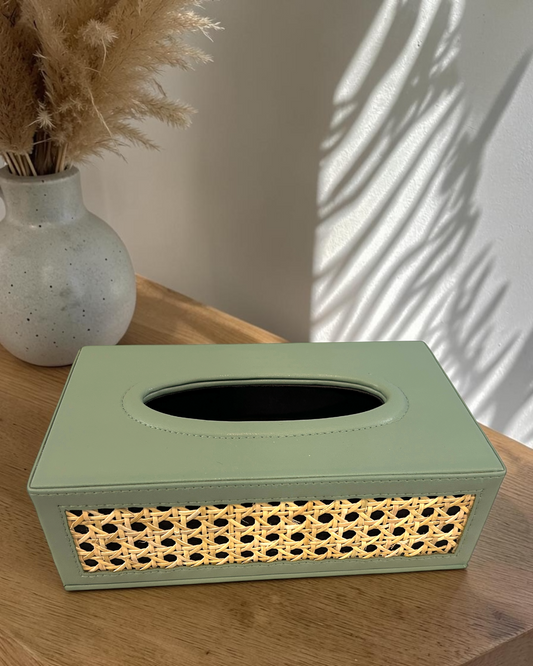 Luxury Natural Rattan Cane Tissue Box  – Premium Vegan Leather Tissue Box with Suede Interior for Home & Office Décor | Luxury Rattan Cane Tissue Box Holder | Vegan Leather Tissue Organizer for Home & Office