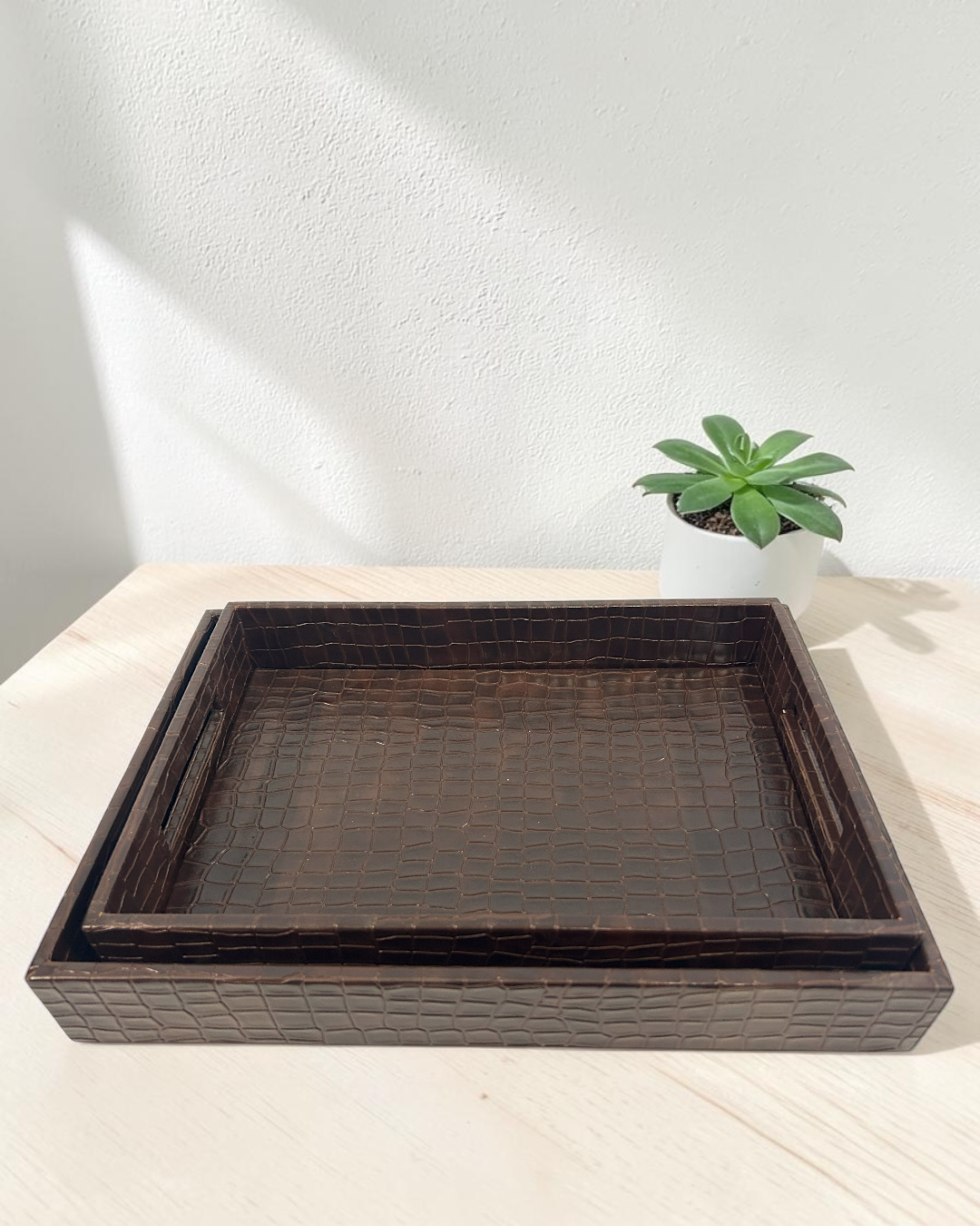 Premium Croco Leatherite Serving Tray with Side Handles | Premium Faux Leather Decorative Tray for Home & Office