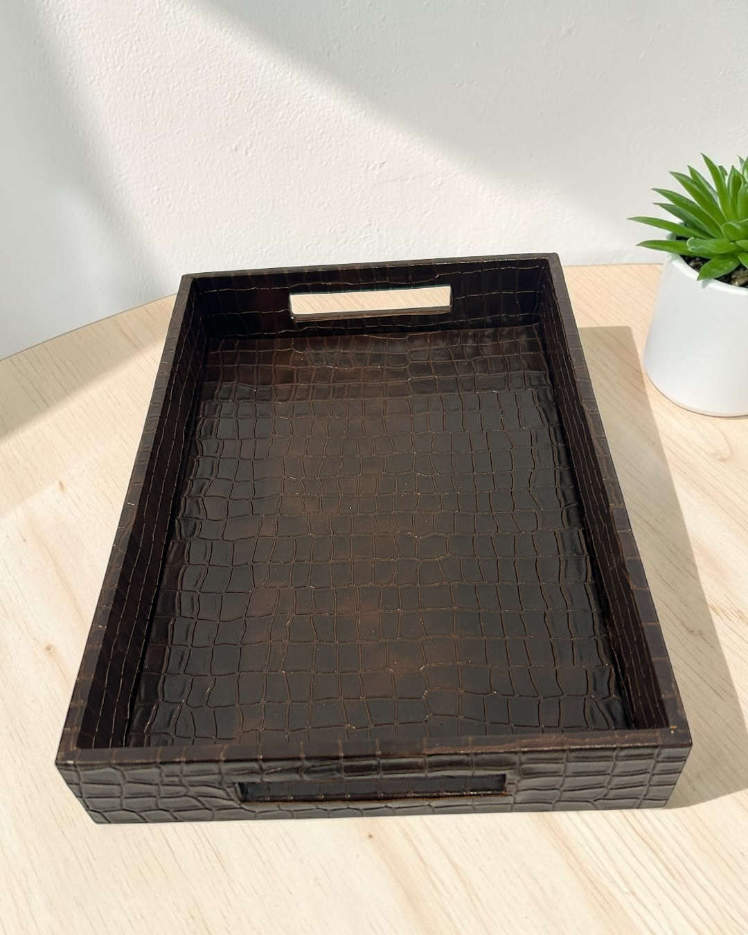 Luxury Croco Leatherite Set of 3 | Premium Tray, Organiser & Dustbin for Home & Office | Luxury Croco Leatherite Set of 3 for Home & Office Décor