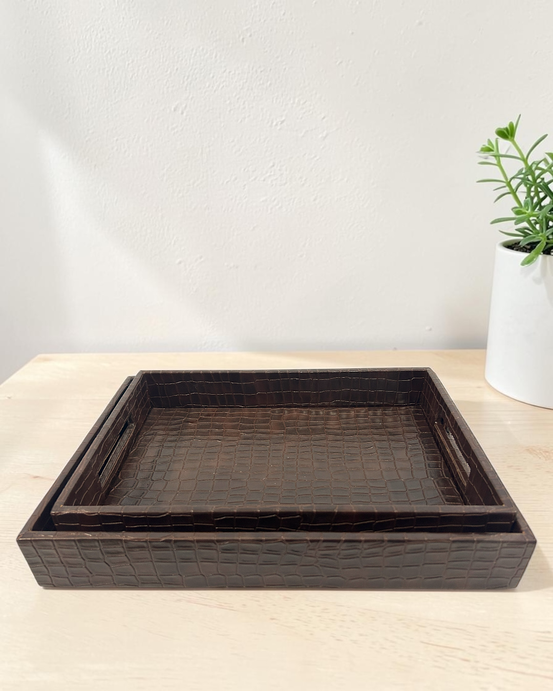 Premium Croco Leatherite Serving Tray with Side Handles | Premium Faux Leather Decorative Tray for Home & Office