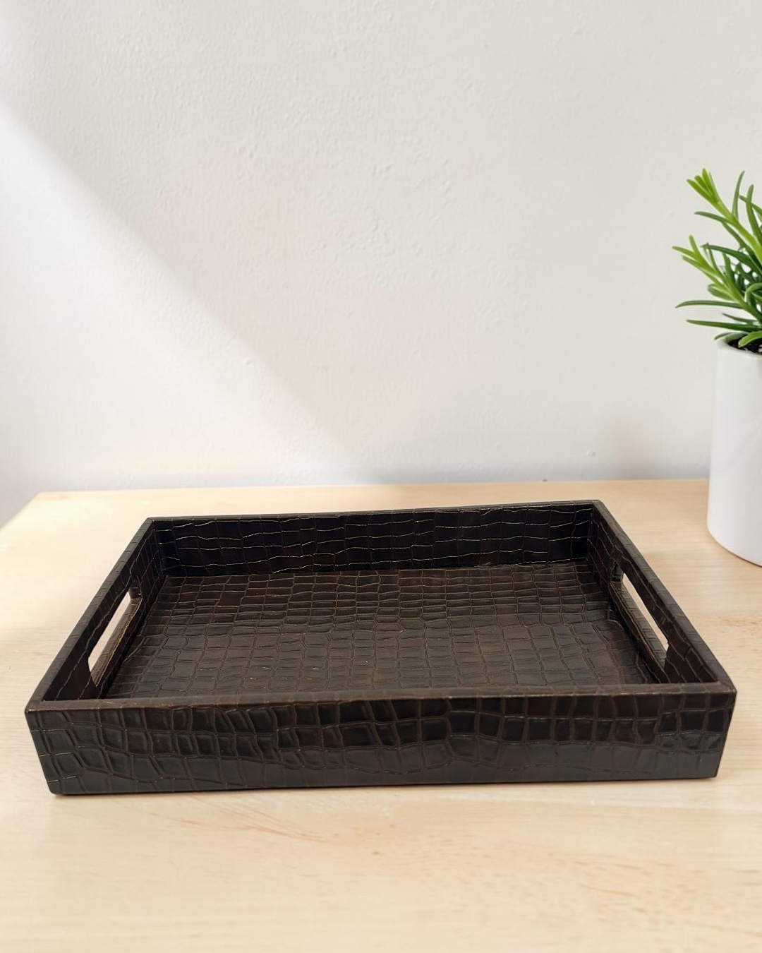Premium Croco Leatherite Serving Tray with Side Handles | Premium Faux Leather Decorative Tray for Home & Office
