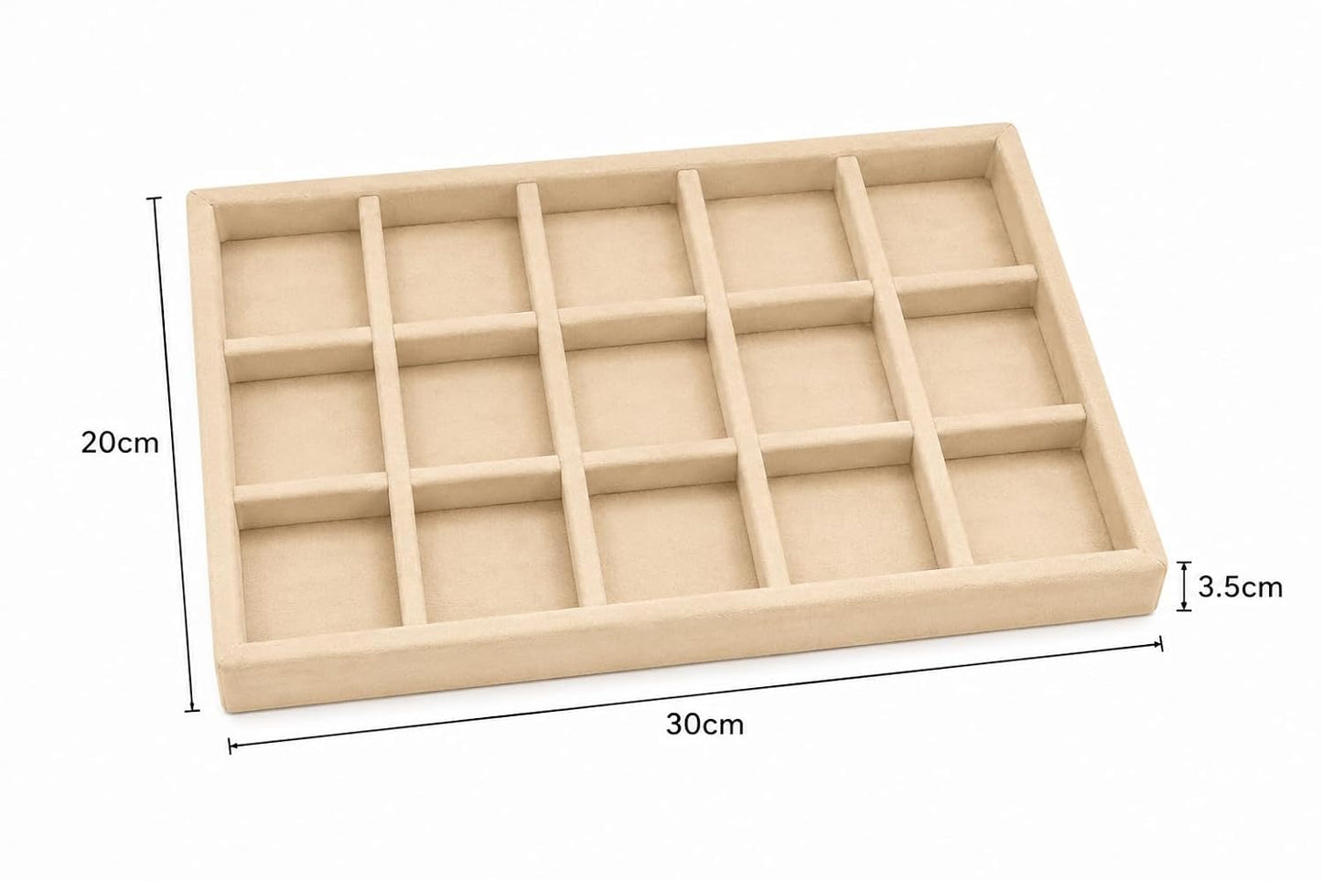 La Trove 12 Slot Velvet Jewelry Tray for Earrings, Jhumkas & Chains, Cream | Soft lined sections hold earrings, bracelets & small accessories; keeps items sorted in drawer, wardrobe & dressing table