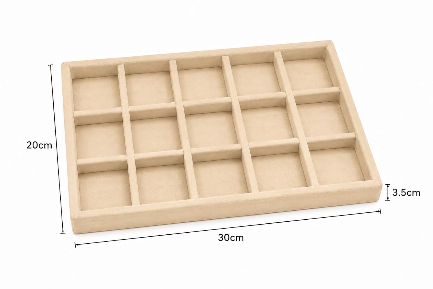 La Trove 12 Slot Velvet Jewelry Tray for Earrings, Jhumkas & Chains, Cream | Soft lined sections hold earrings, bracelets & small accessories; keeps items sorted in drawer, wardrobe & dressing table