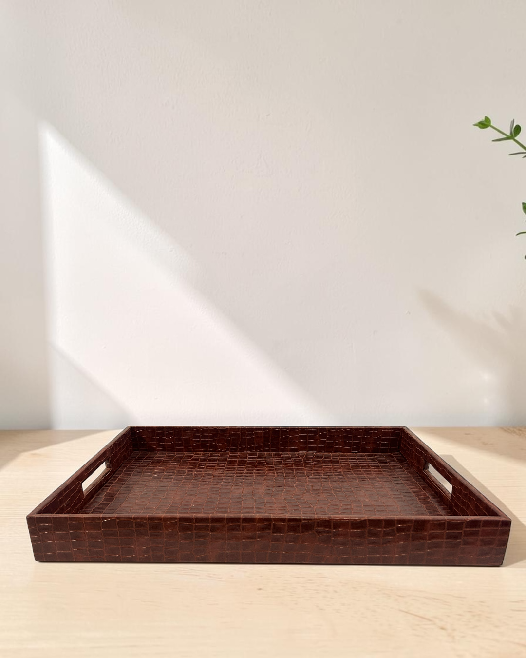 Luxury Croco Leatherite Serving Tray with Side Handles | Premium Faux Leather Decorative Tray for Home & Office