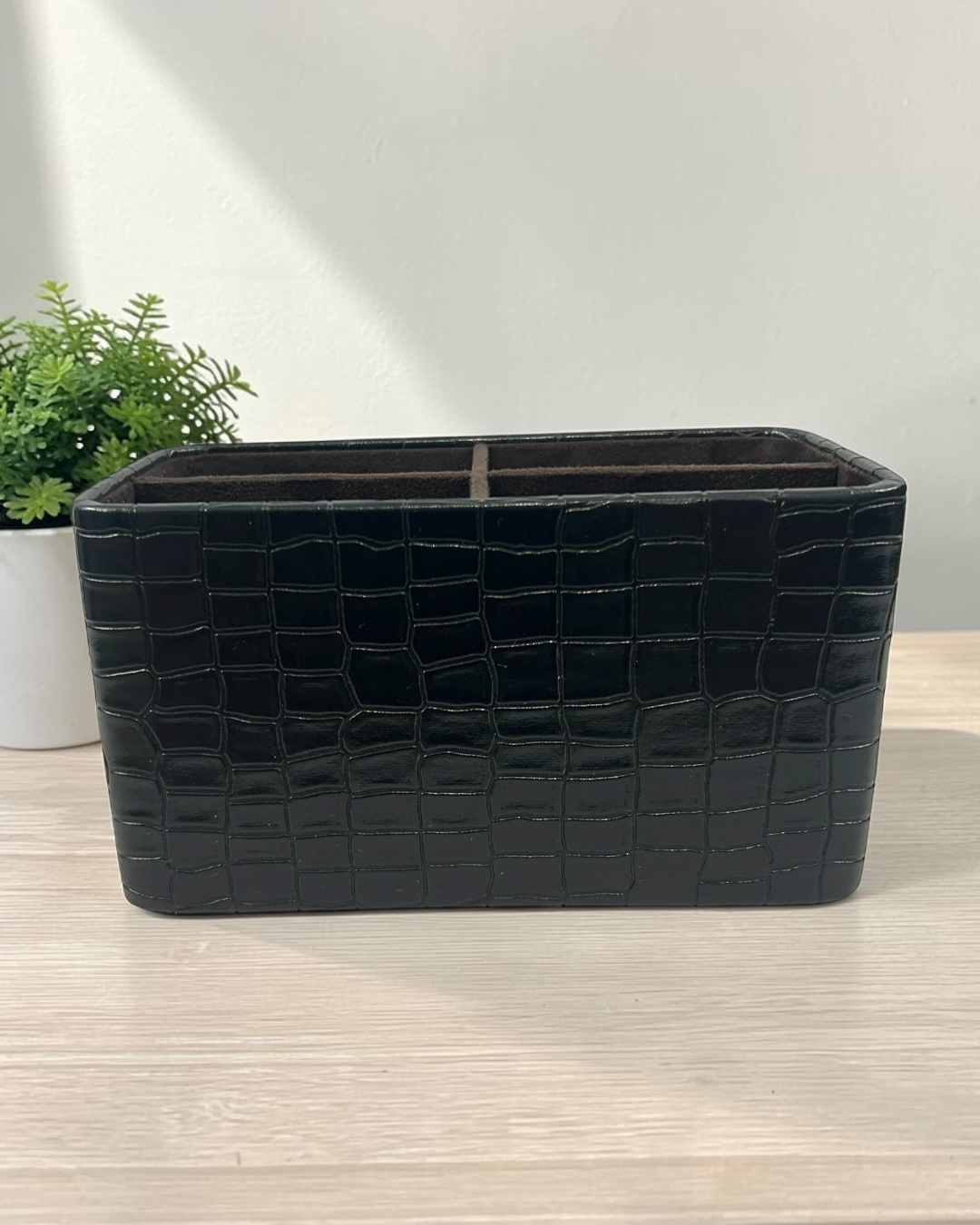 Premium Croco Leatherite Desk Organizer with 4 Compartments | Suede Lining | Luxury Office & Home Storage Tray