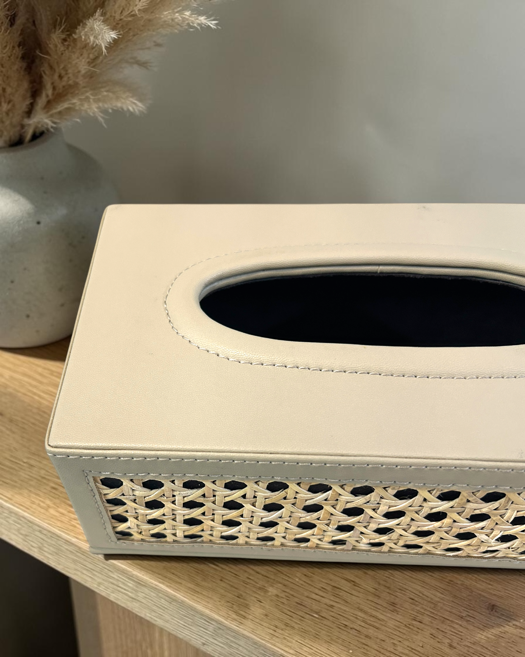 Luxury Natural Rattan Cane Tissue Box  – Premium Vegan Leather Tissue Box with Suede Interior for Home & Office Décor | Luxury Rattan Cane Tissue Box Holder | Vegan Leather Tissue Organizer for Home & Office
