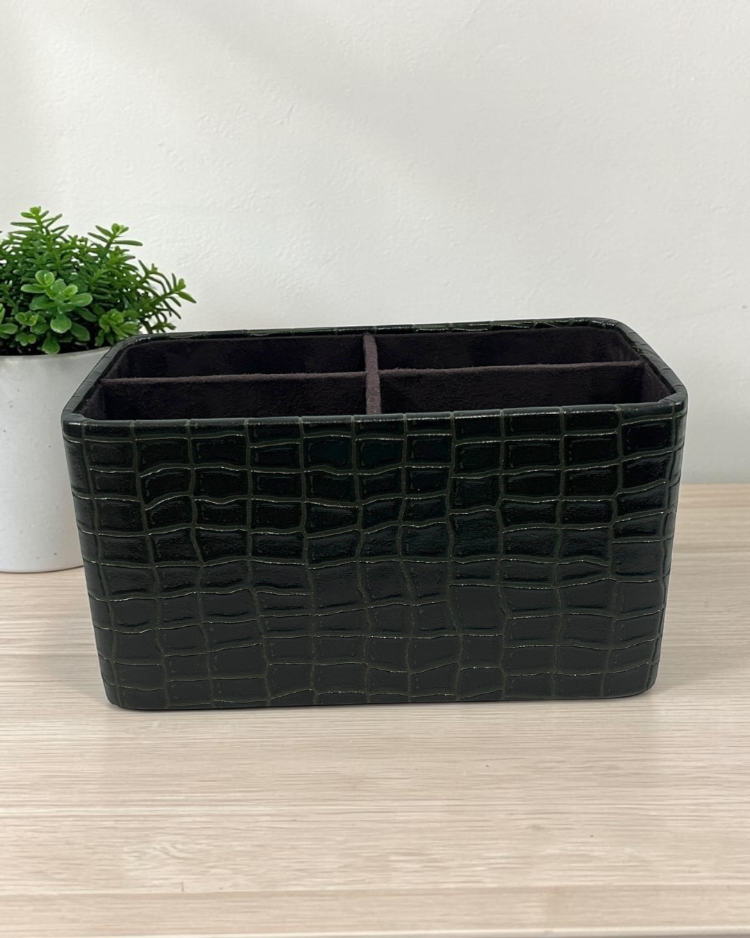 Premium Croco Leatherite Desk Organizer with 4 Compartments | Suede Lining | Luxury Office & Home Storage Tray