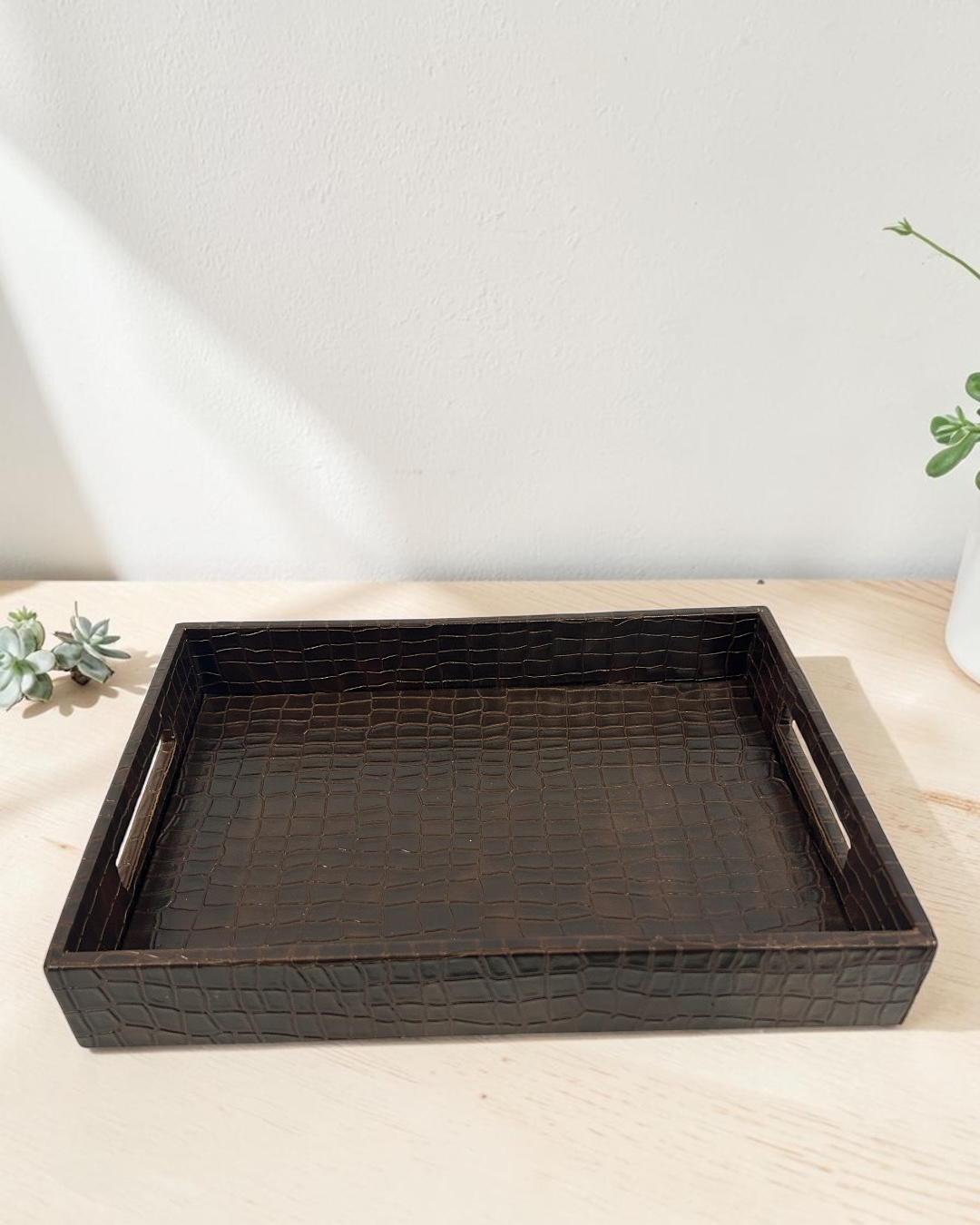 Luxury Croco Leatherite Set of 3 | Premium Tray, Organiser & Dustbin for Home & Office | Luxury Croco Leatherite Set of 3 for Home & Office Décor