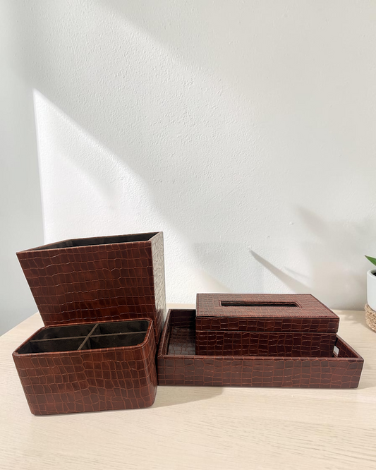 Luxury Croco Leatherite 4-Piece Organizer Set for Home & Office | Luxury Leatherite Organizer Set | Luxury Croco Leatherite Set of 4 for Home & Office | Office Organizer