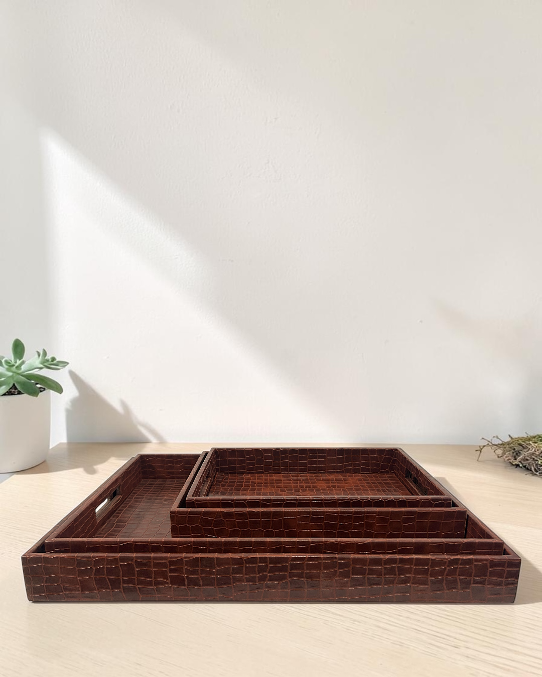 Luxury Croco Leatherite Serving Tray with Side Handles | Premium Faux Leather Decorative Tray for Home & Office