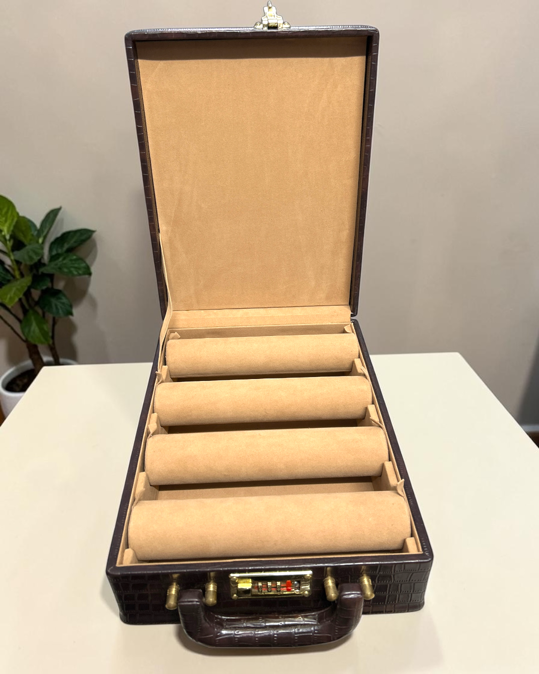 Premium Croco Leather Bangle Box with 4 Rolls | Premium Bangles & Bracelet Storage Box | Bangle Box | Beige Velvet lining