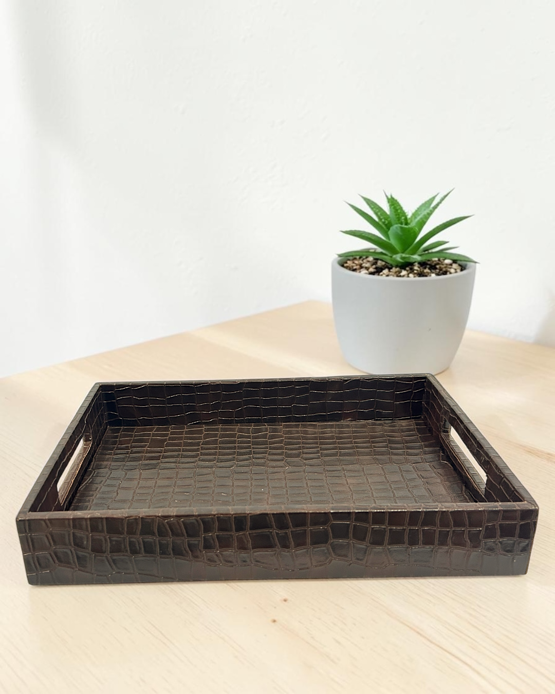 Premium Croco Leatherite Serving Tray with Side Handles | Premium Faux Leather Decorative Tray for Home & Office