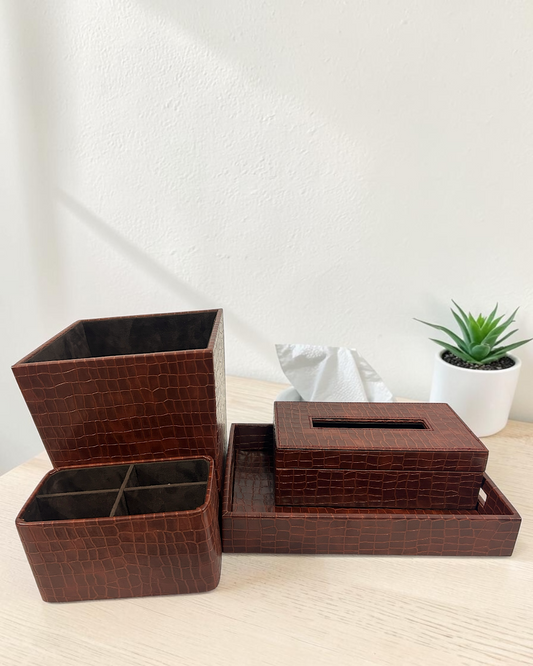 Luxury Croco Leatherite 4-Piece Organizer Set for Home & Office | Luxury Leatherite Organizer Set | Luxury Croco Leatherite Set of 4 for Home & Office | Office Organizer