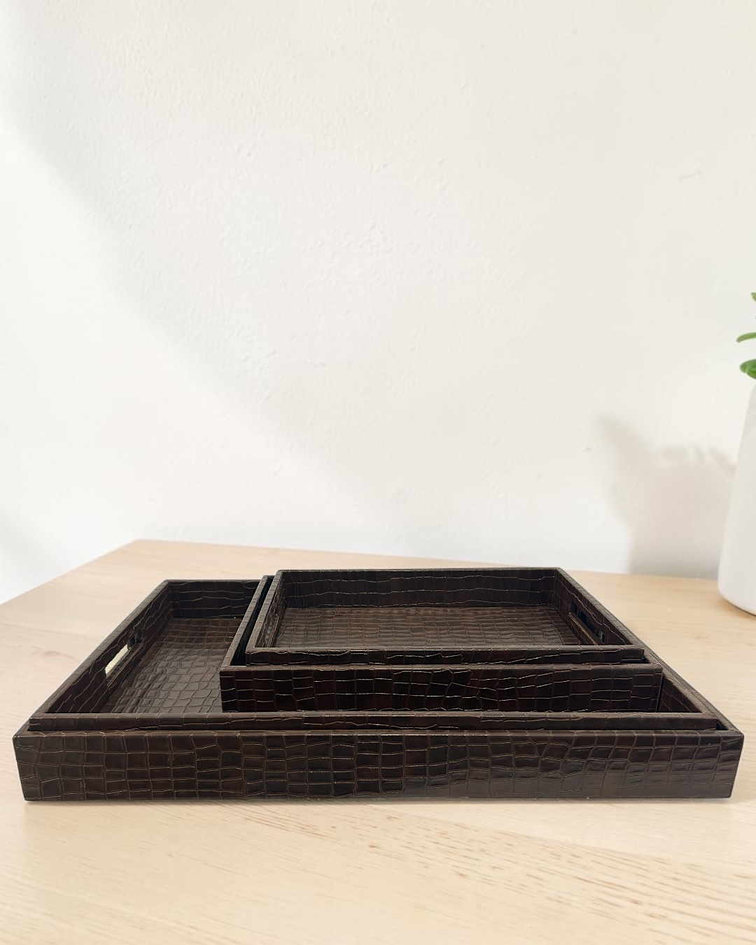 Premium Croco Leatherite Serving Tray with Side Handles | Premium Faux Leather Decorative Tray for Home & Office