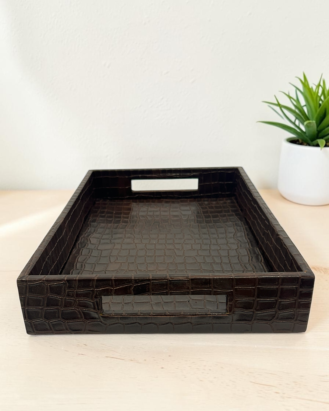 Premium Croco Leatherite Serving Tray with Side Handles | Premium Faux Leather Decorative Tray for Home & Office