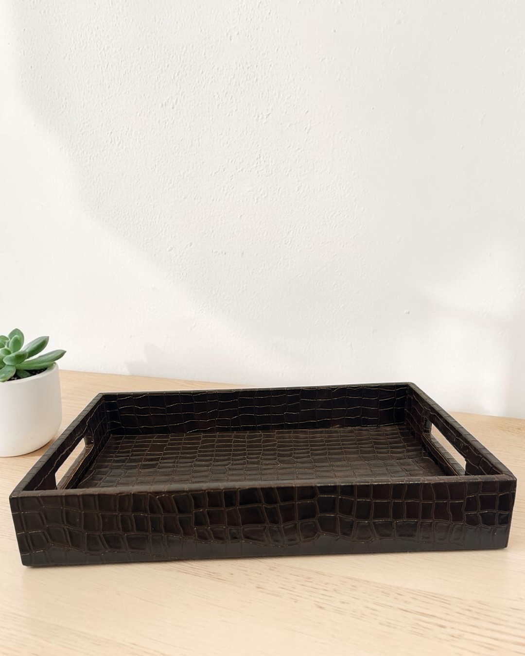 Premium Croco Leatherite Serving Tray with Side Handles | Premium Faux Leather Decorative Tray for Home & Office