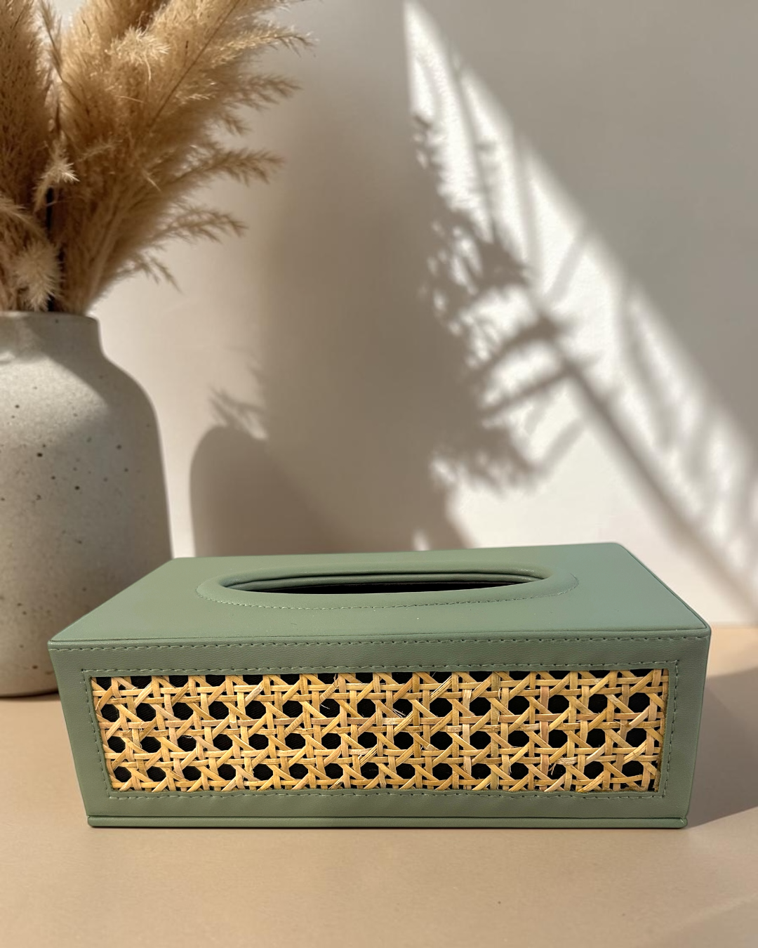 Luxury Rattan Cane Tissue Box – Premium Vegan Leather & Suede Finish | Elegant Tissue Organizer for Home & Office
