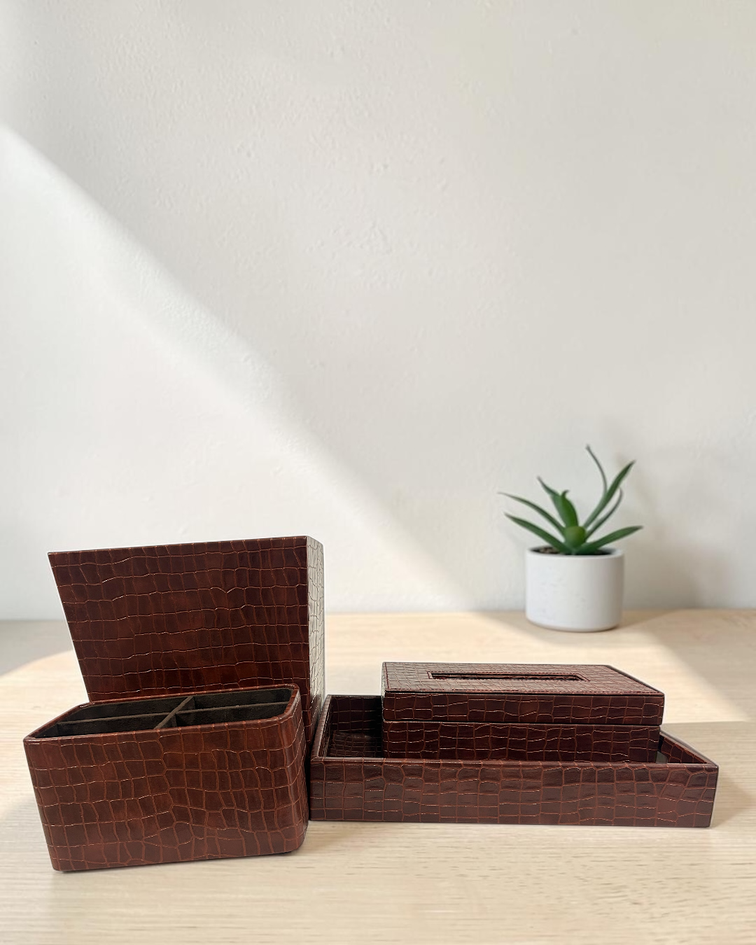 Luxury Croco Leatherite 4-Piece Organizer Set for Home & Office | Luxury Leatherite Organizer Set | Luxury Croco Leatherite Set of 4 for Home & Office | Office Organizer
