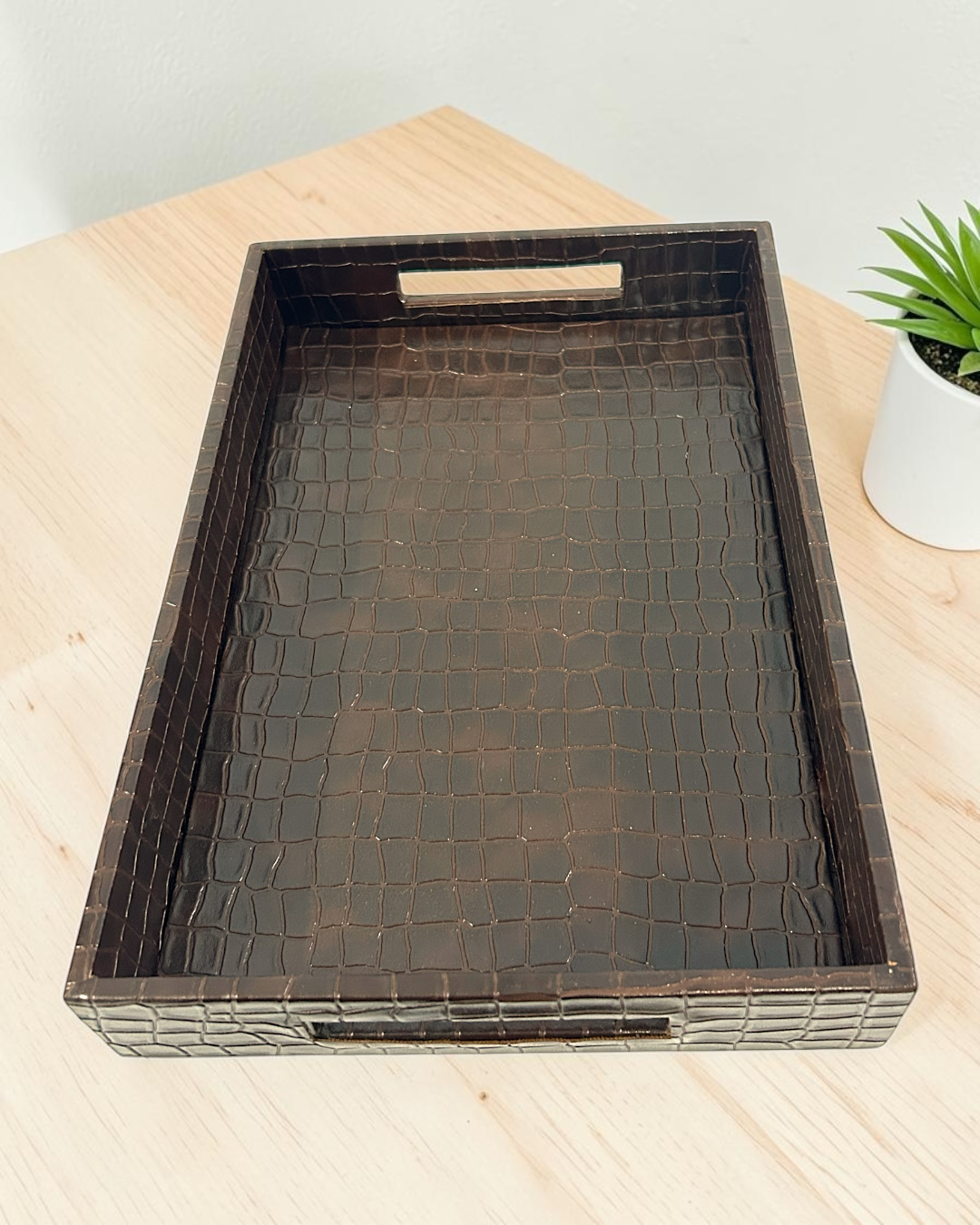 Premium Croco Leatherite Serving Tray with Side Handles | Premium Faux Leather Decorative Tray for Home & Office