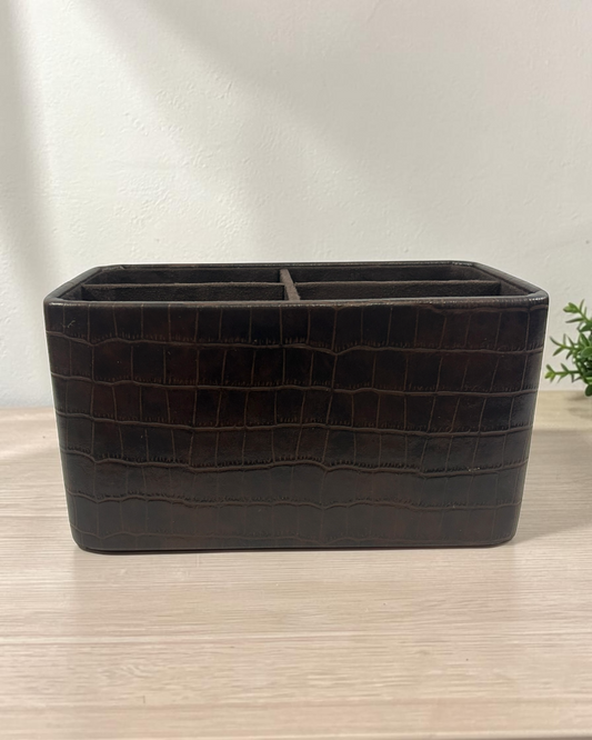 Premium Croco Leatherite Desk Organizer with 4 Compartments | Suede Lining | Luxury Office & Home Storage Tray