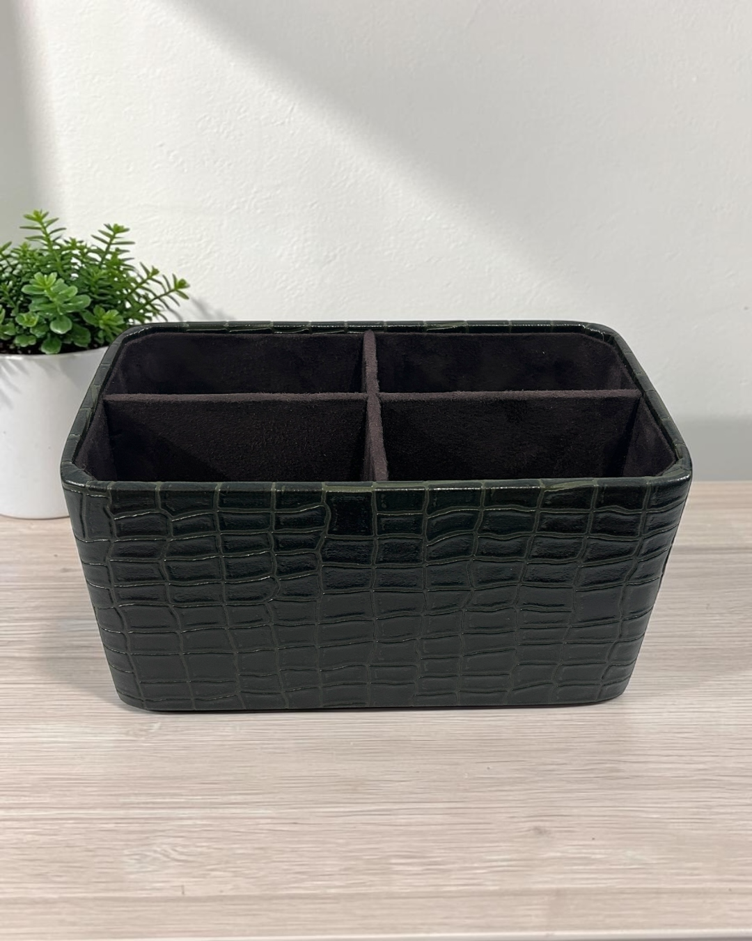 Premium Croco Leatherite Desk Organizer with 4 Compartments | Suede Lining | Luxury Office & Home Storage Tray