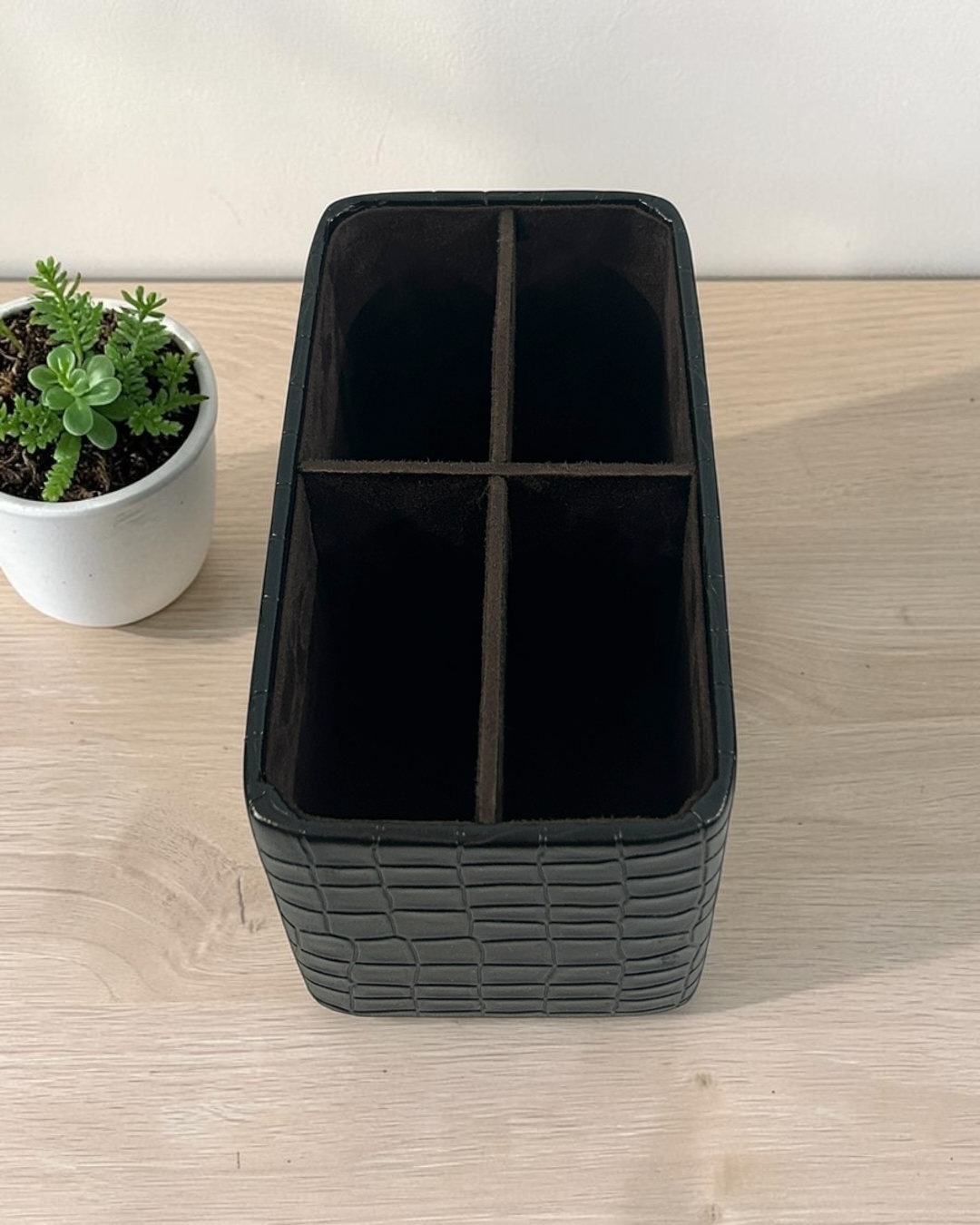 Premium Croco Leatherite Desk Organizer with 4 Compartments | Suede Lining | Luxury Office & Home Storage Tray