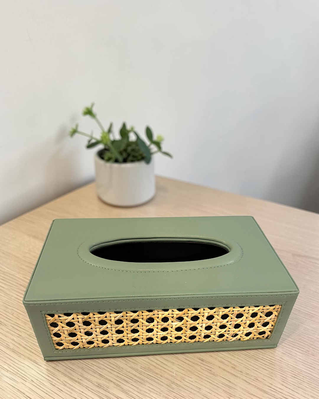 Luxury Rattan Cane Tissue Box – Premium Vegan Leather & Suede Finish | Elegant Tissue Organizer for Home & Office