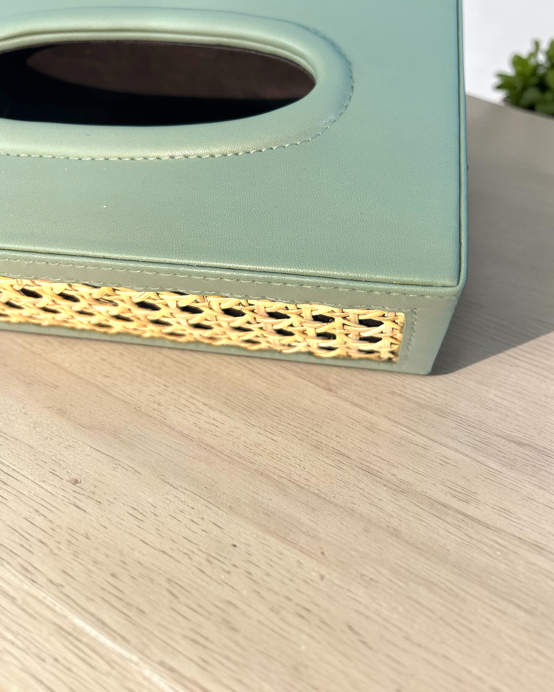 Luxury Natural Rattan Cane Tissue Box  – Premium Vegan Leather Tissue Box with Suede Interior for Home & Office Décor | Luxury Rattan Cane Tissue Box Holder | Vegan Leather Tissue Organizer for Home & Office