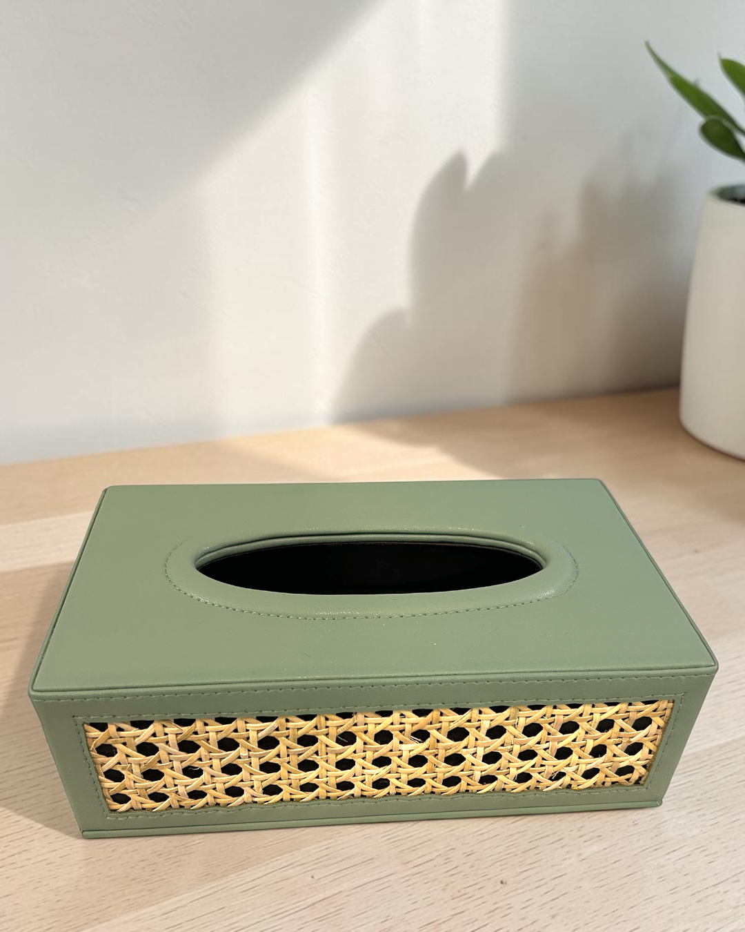Luxury Rattan Cane Tissue Box – Premium Vegan Leather & Suede Finish | Elegant Tissue Organizer for Home & Office